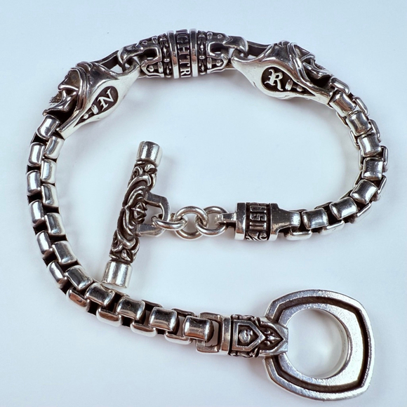 NightRider Royal Mortem Skull Sterling Silver Chrome 925 Hearts Bracelet - Picture 1 of 11